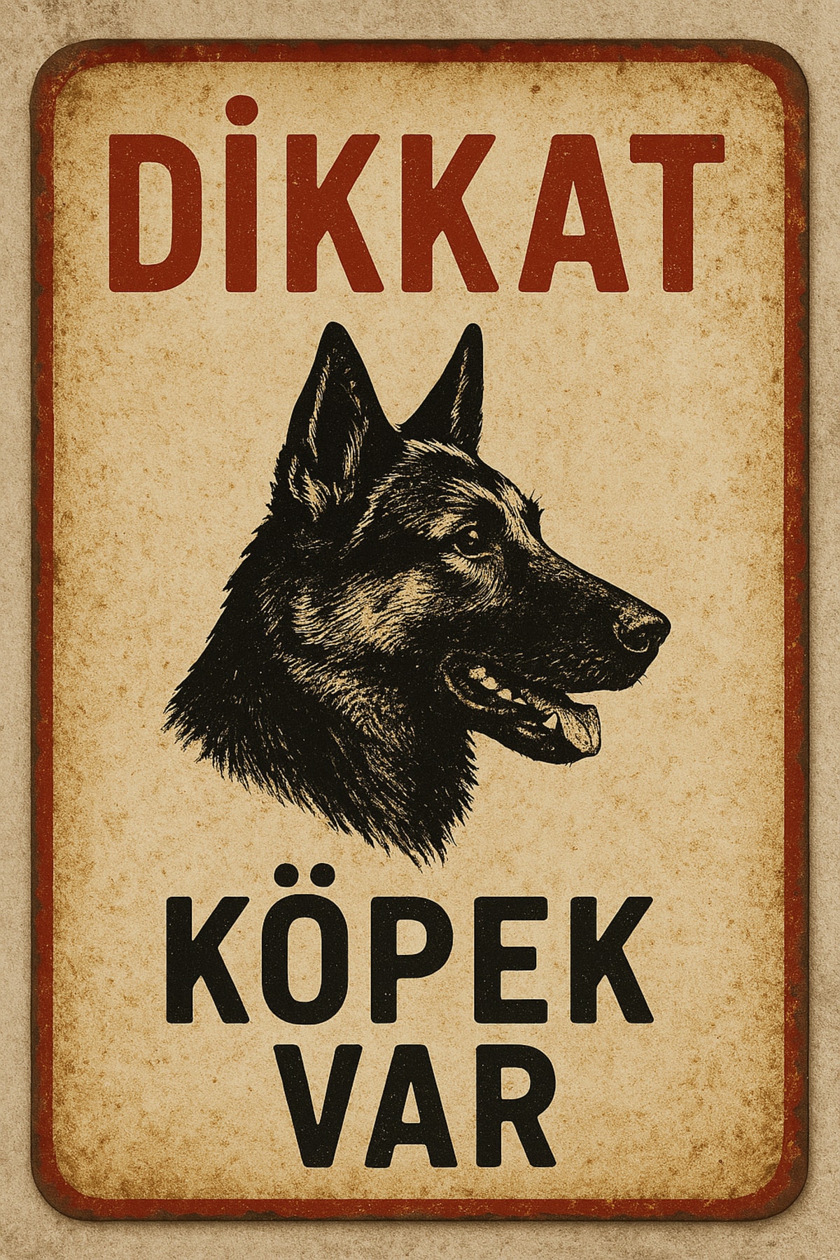 Metal Dikkat Köpek Var Retro 20cm x 30cm A4 Büyüklüğünde Uyarı Levhası Tabelası