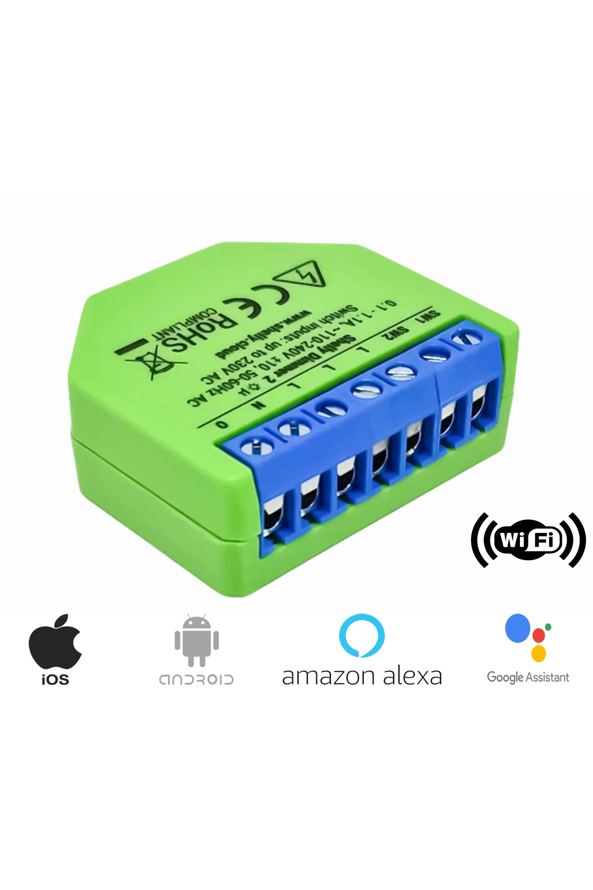 Shelly Dimmer 2 Kanallı Akıllı Işık Ayar Anahtarı (Wifi Kontrollü, Nötrsüz,Android,iOS,Alexa,Google)