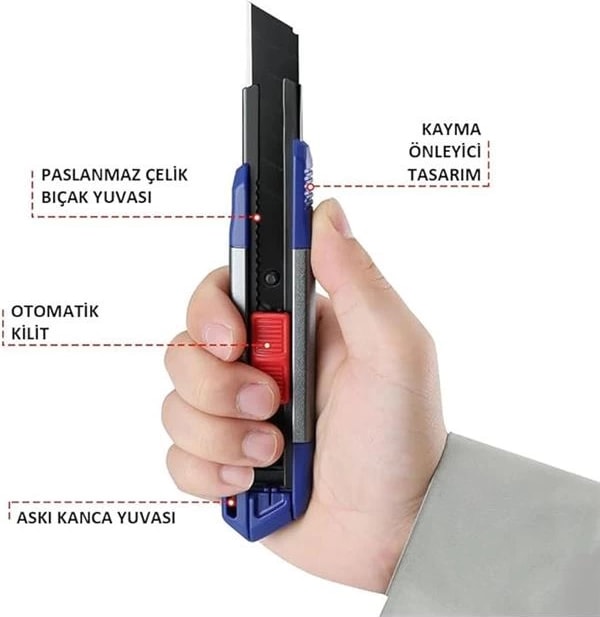 WP212022 18 mm Ağır Hizmet Alüminyum Kasa Maket Bıçağı + 10 Adet Yedek Bıçak