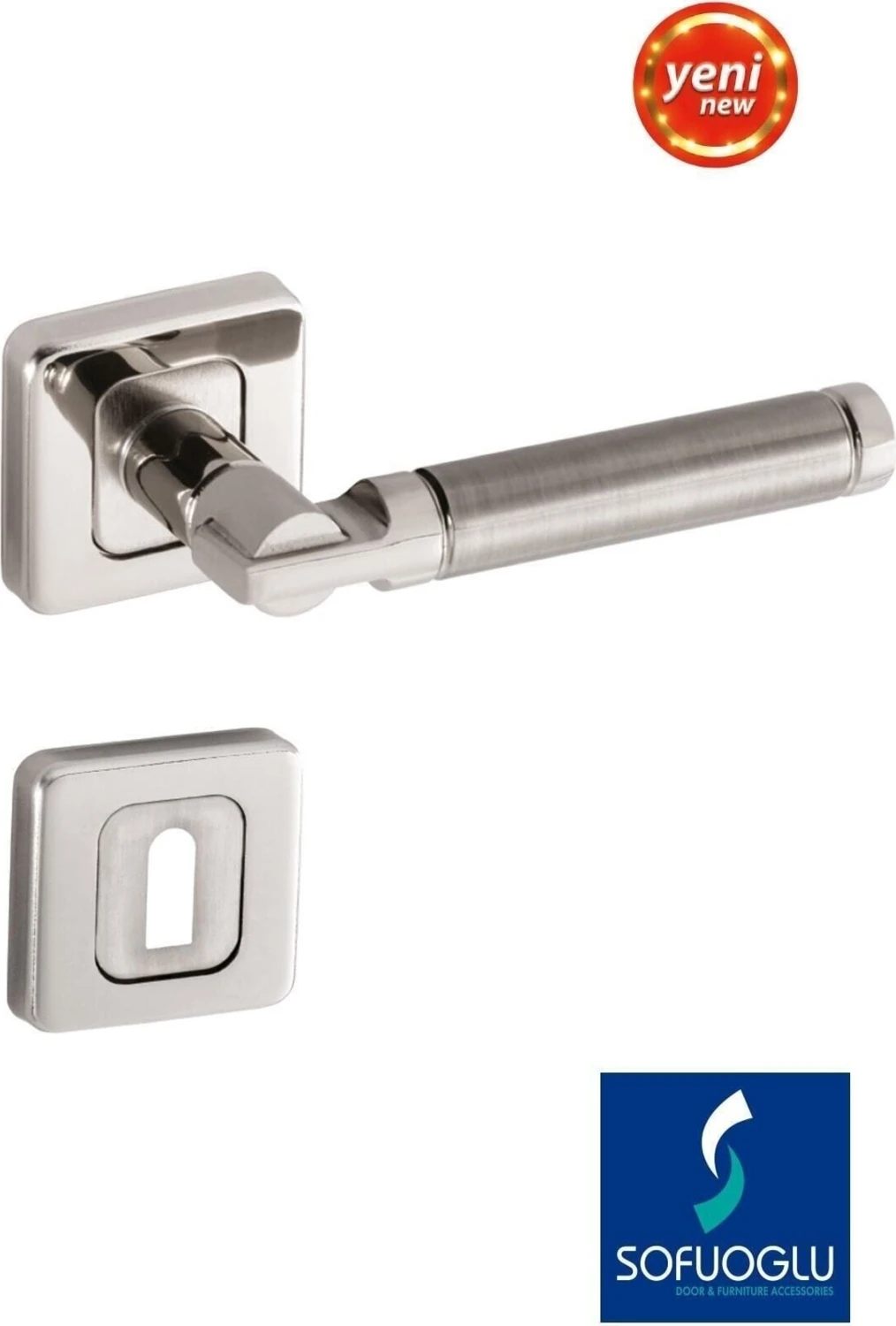 Alüminyum Çelik-Paslanmaz Şebboy Kare Rozetli Oda Kapı Kolu / Nikel-Saten