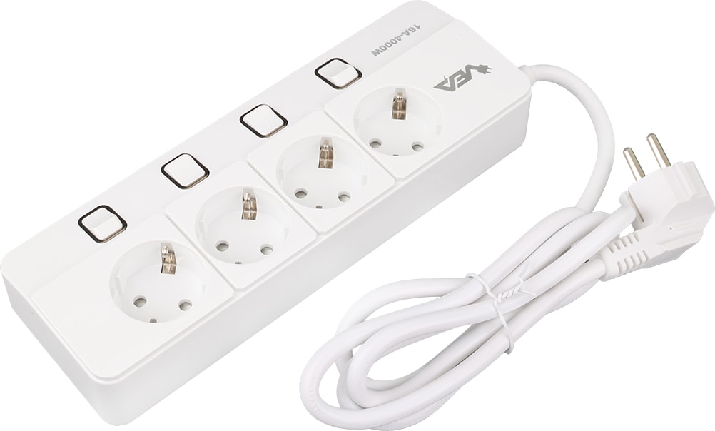 Vea VE-XMAN104 A Class 4'lü Anahtarlı 1.5 Metre Grup Priz Akım Korumalı Priz 2 USB 4000 Watt 16 Amper Isıya Dayanıklı