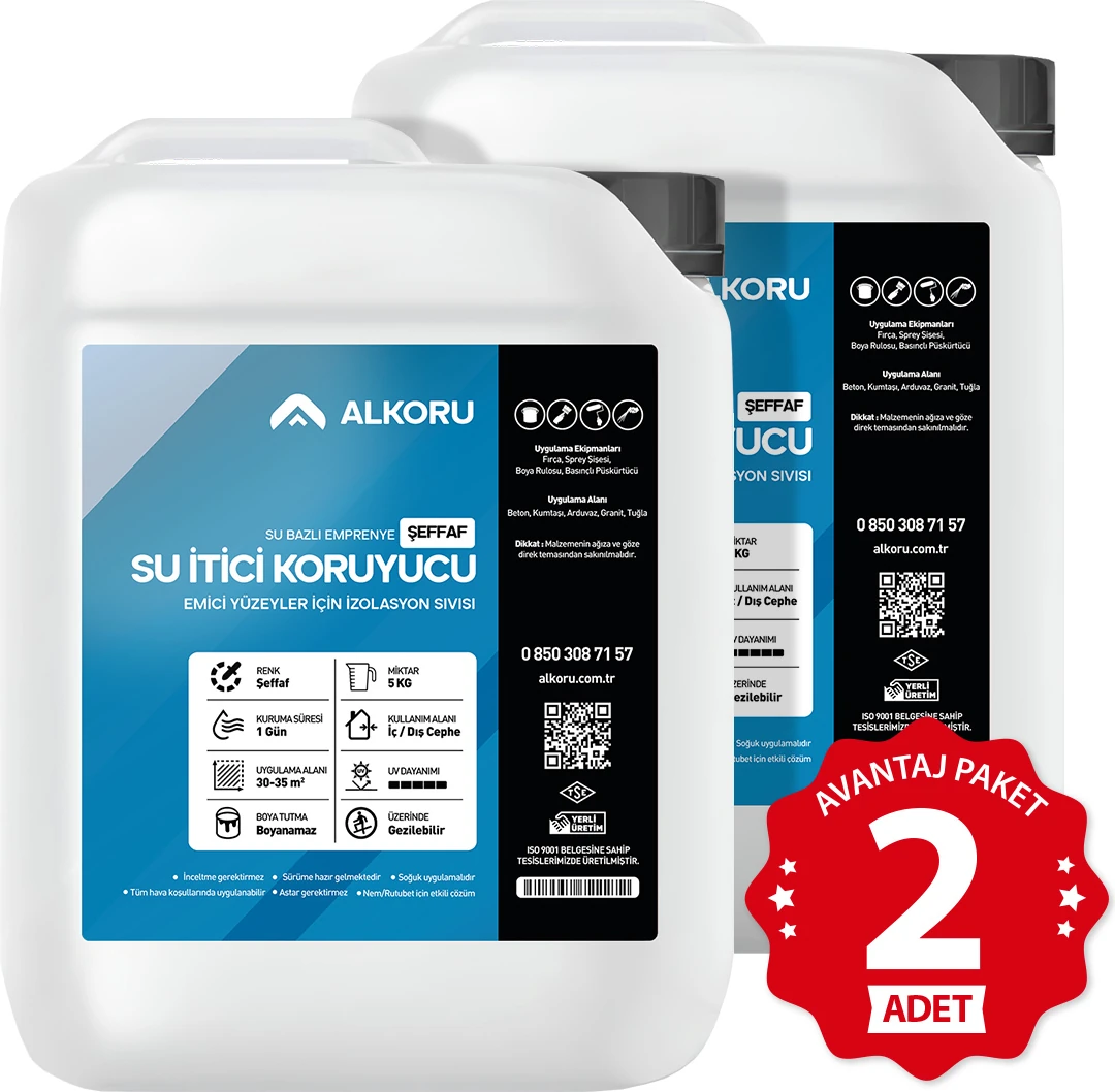 2 Adet 5 kg Şeffaf Emici Yüzeyler Için Su Itici ve Koruyucu Malzeme Avantaj Paket