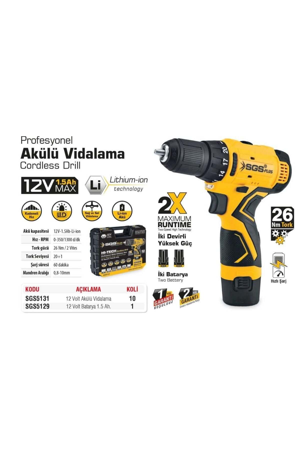 SGS 5131 Akülü Vidalama 12 Volt 1,5 Ah
