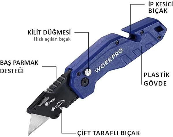 WP211008 Profesyonel Katlanır Çok Amaçlı Rötuş Maket Bıçağı + 10 Adet Yedek Bıçak