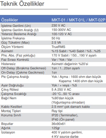 MKT-01 MOTOR VE FAZ KORUMA RÖLES