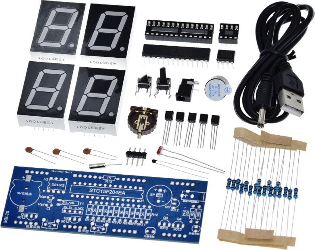 Dıy Kıtı Elektronik Saat LED Mikrodenetleyici Kiti Dijital Saat Zaman Işığı Kontrolü Sıcaklık Termometre Kırmızı Mcu STC15F204EA (Yurt Dışından)