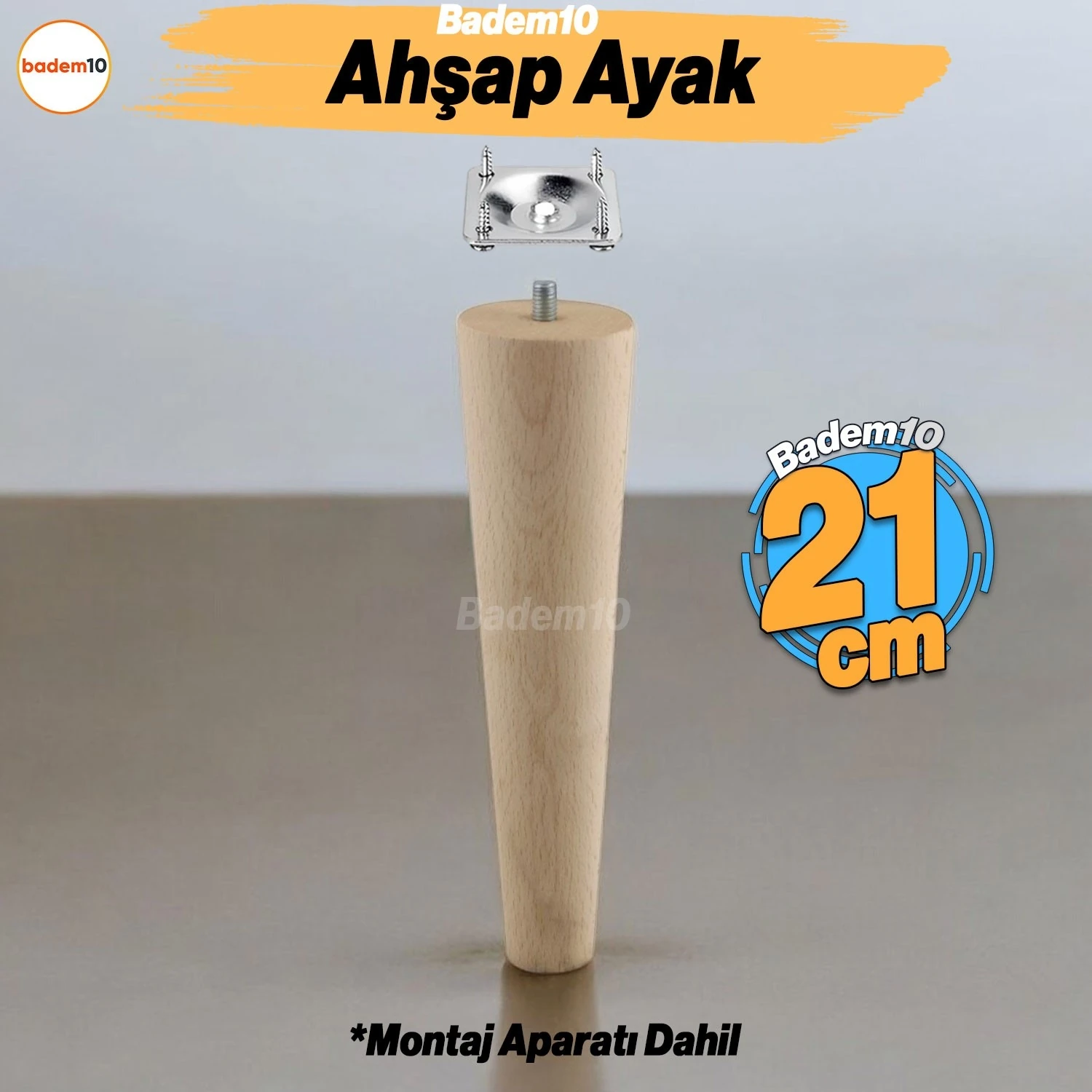 Ahşap 21 cm Ahşap Ayak Bağlantı Aparatlı Masa Ayağı M8 Civatalı