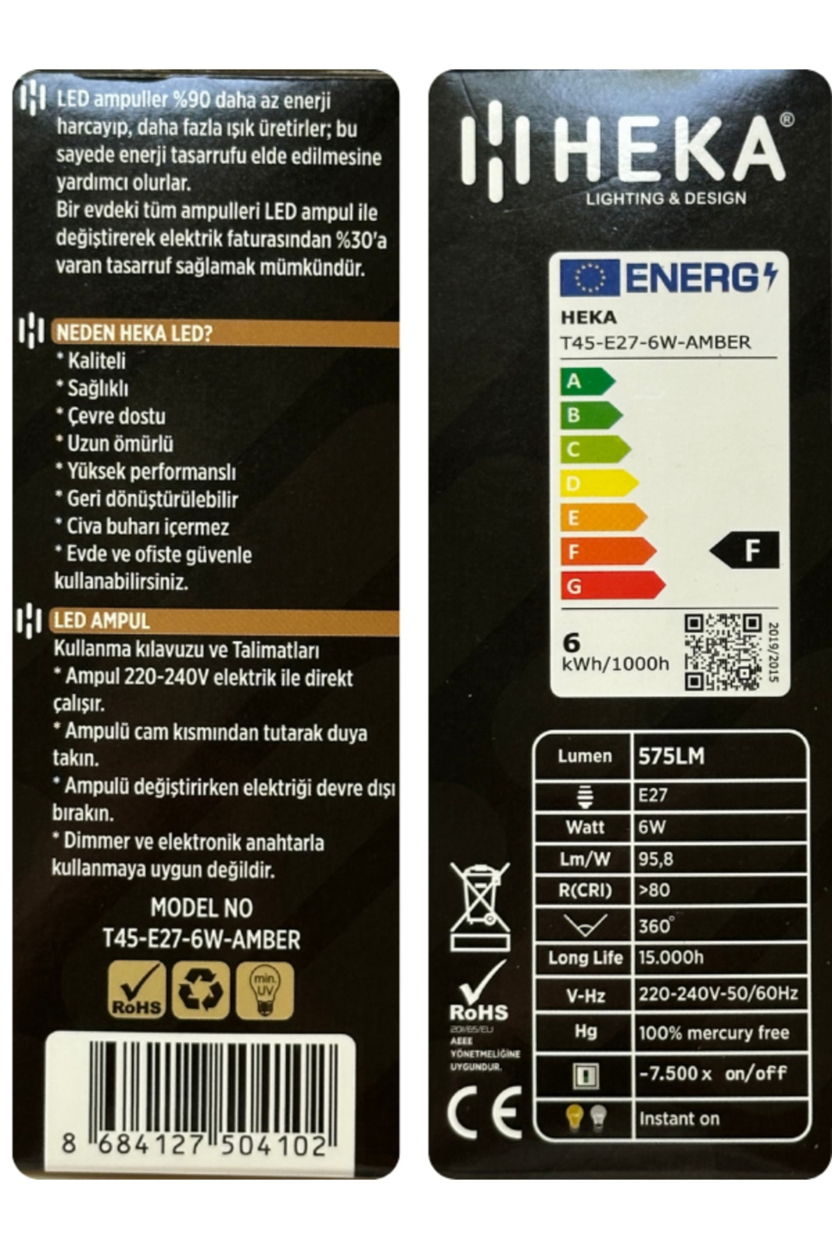 (5 Adet) 6W (48W) 2500K (Günışığı) E27 Duylu (Kalın Duy) Şeffaf Led Ampul