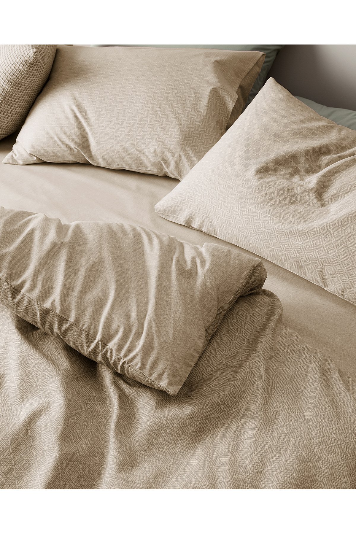 Odette Family Size %100 Pamuk Ranforce Baskılı Nevresim Takımı - Bej