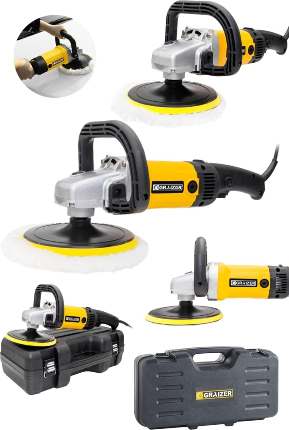 Alman 3000 Watt 6 Kademe Devir Ayarlı Polisaj Makinasi Zımpara Pasta Cila Makinesi Sarı