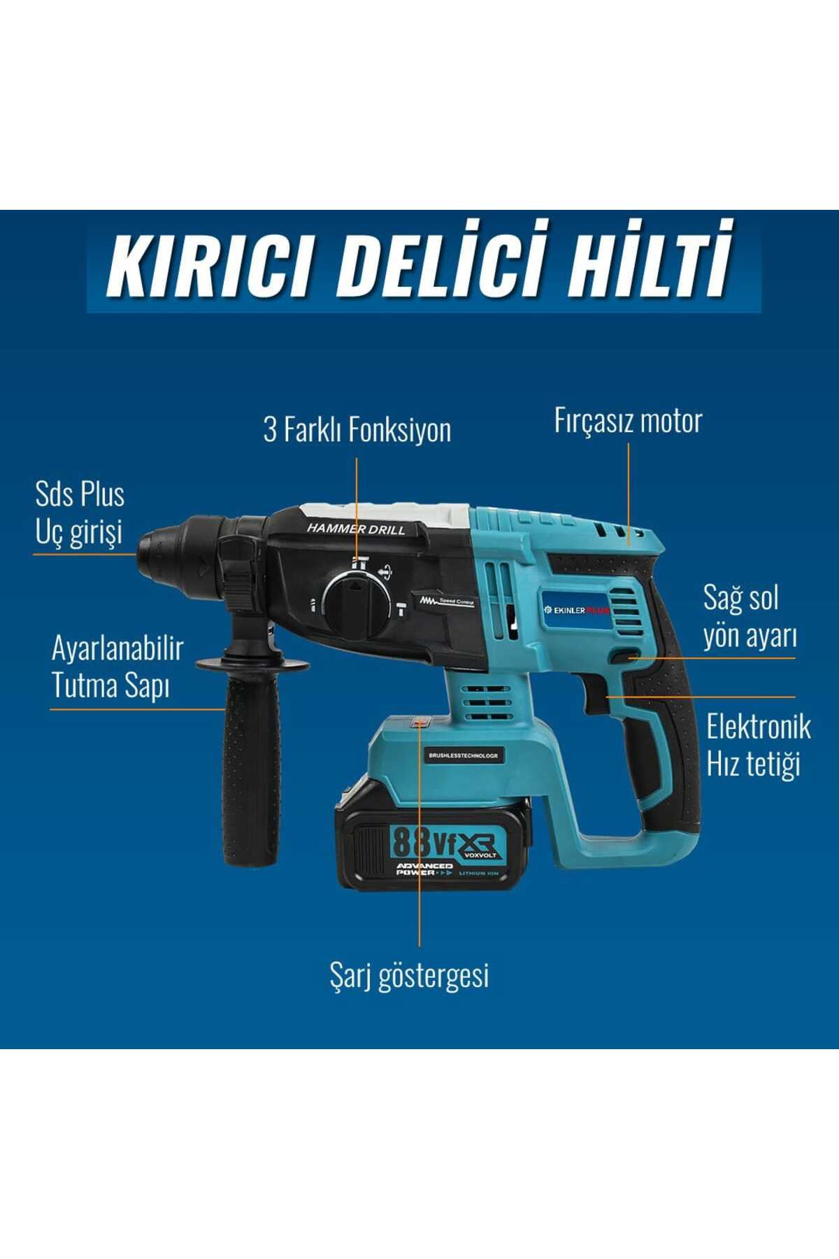 Akülü Süper 6li Set Makina 88vf 5ah 125mm Avuç Taşlama, Sds Plus Kırıcı Delic, Somun SıkmaEEA397 ...