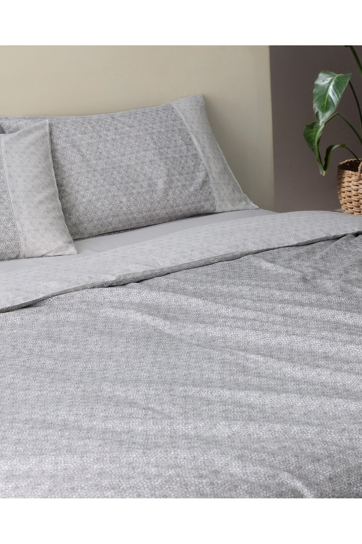 Lavem King Size %100 Pamuk  Crep Baskılı Nevresim Takımı - Gri