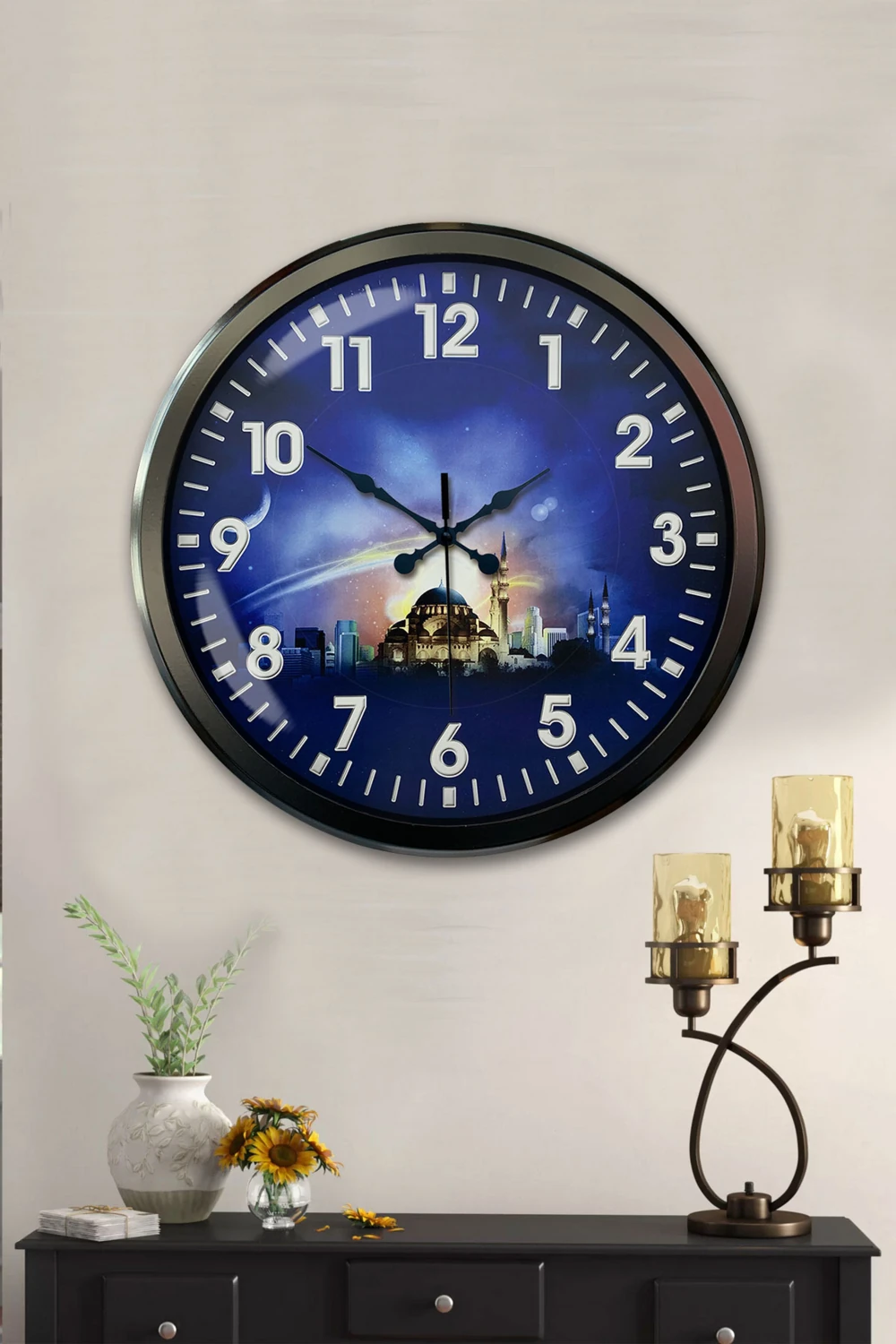 52 cm Siyah Metal Islam Duvar Saati