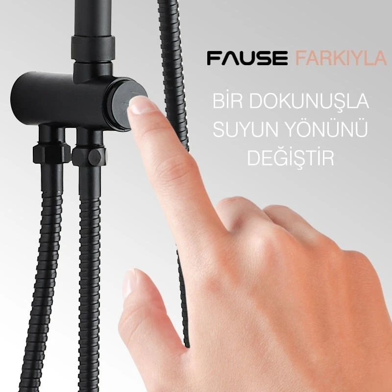 Teleskopik Kolonlu Tepe Duş Seti Robot Duş Yağmurlama Pirinç El Başlıklı Siyah KDS106-2B