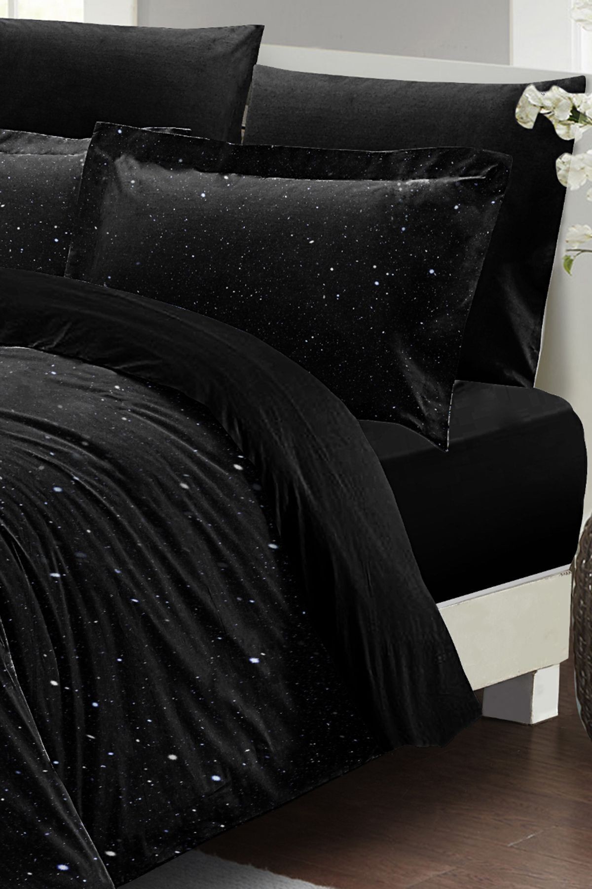 %100 Pamuk-saten Starly Night Lastikli Çarşaflı Çift Kişilik Nevresim Takımı