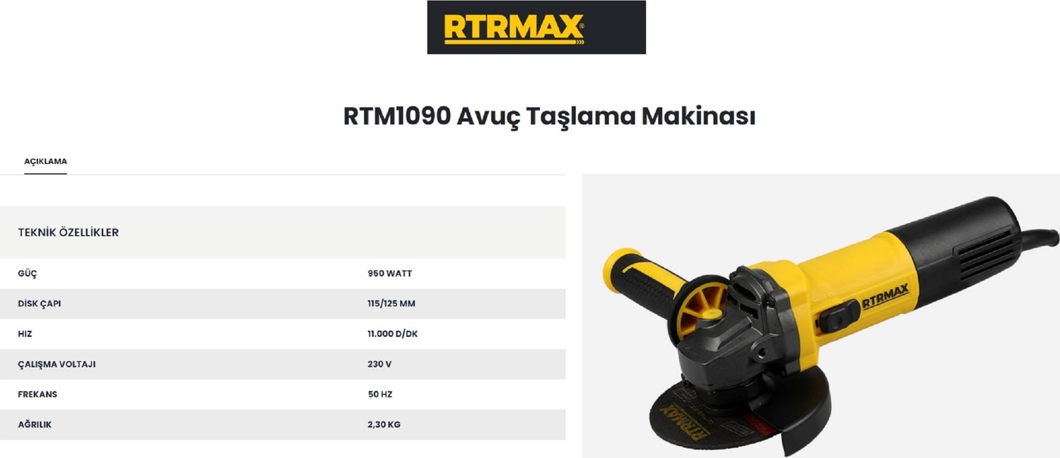 RTRMAX Rtm 1090 Avuç Taşlama Makinası