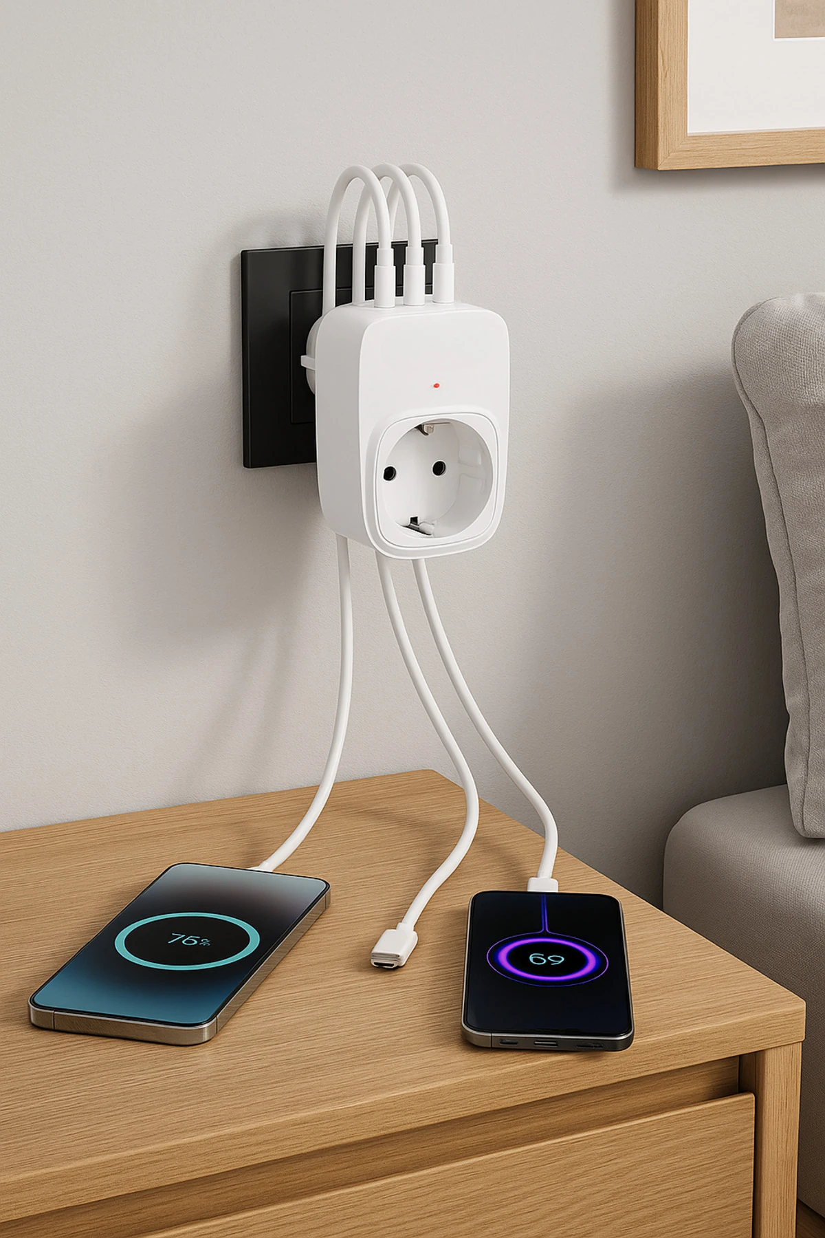 Akıllı Duvar Prizi – 3 Port, Hızlı Şarj Uyumlu, Kompakt Tasarım