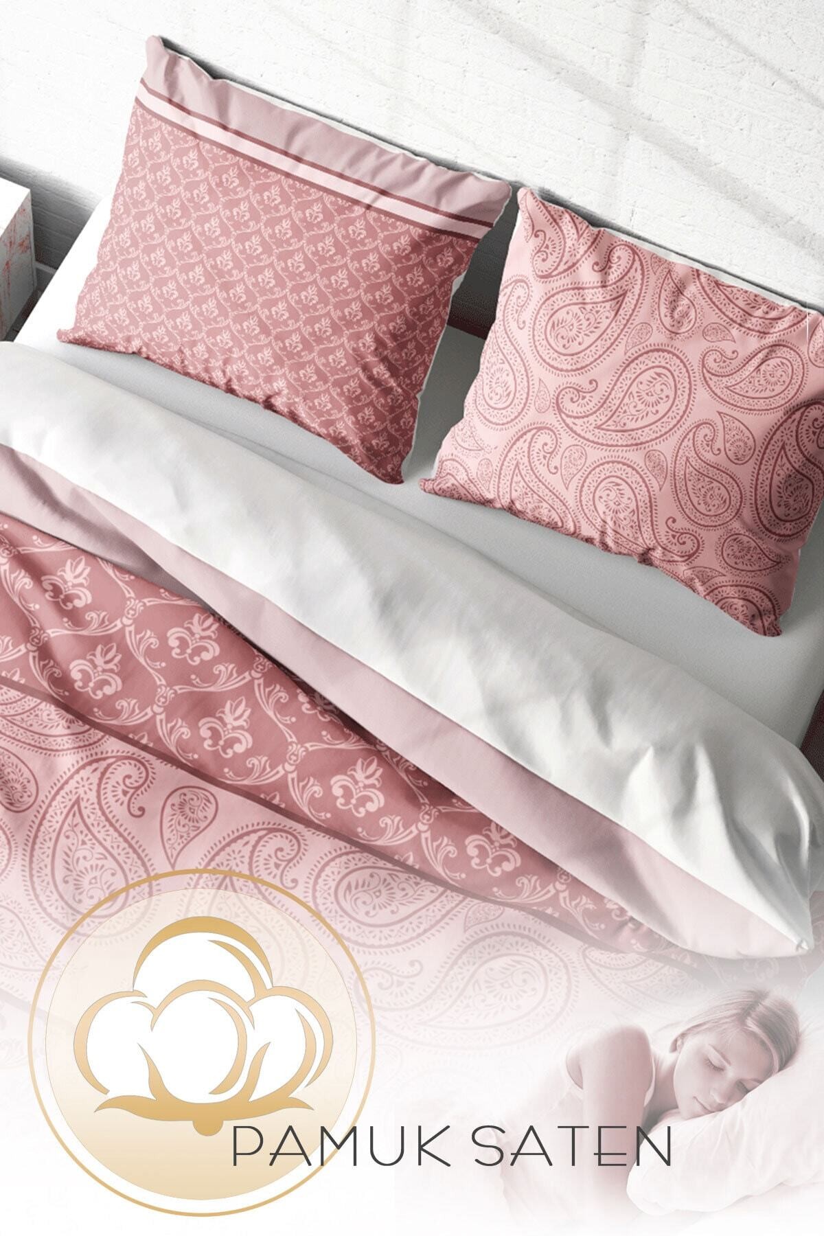 Kıng Sıze Pink Simurg 3d Pamuk Saten Çift Kişilik Nevresim Takımı 220x240cm