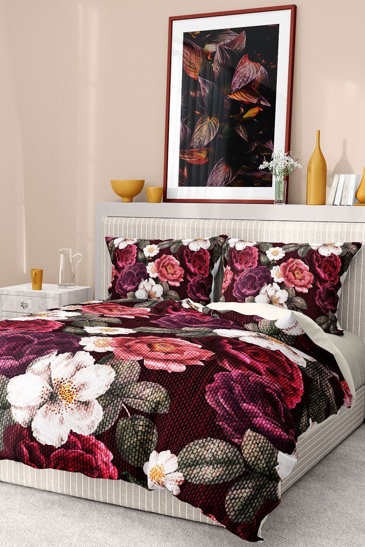Nevresim Takımı %100 Pamuk Saten Lastikli Çarşaf Deluxe Koleksiyon Çift Kişilik 3d Goblen
