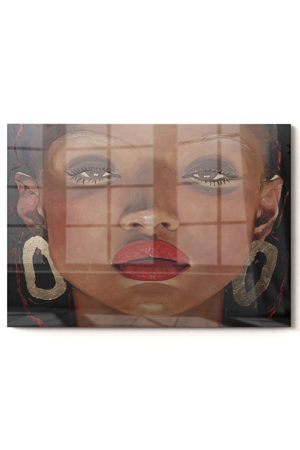 Kırmızı Rujlu Siyahi Kadın| Etnik Temalı Cam Tablo | 50x70 Cm