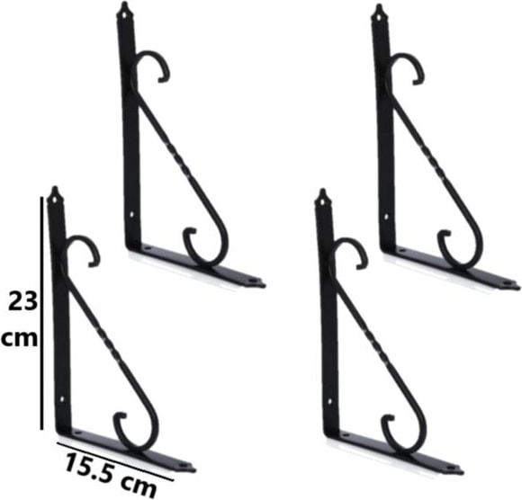 4 Adet Siyah 23X15.5 Ferforje Raf Altı Metal L Ayak