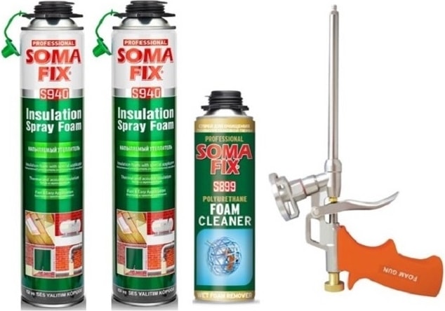2 Ad 750 Ml  Tabancalı Isı Ses Yalıtım Köpüğü Köpük Tabancası Köpük Temizleyicisi Seti