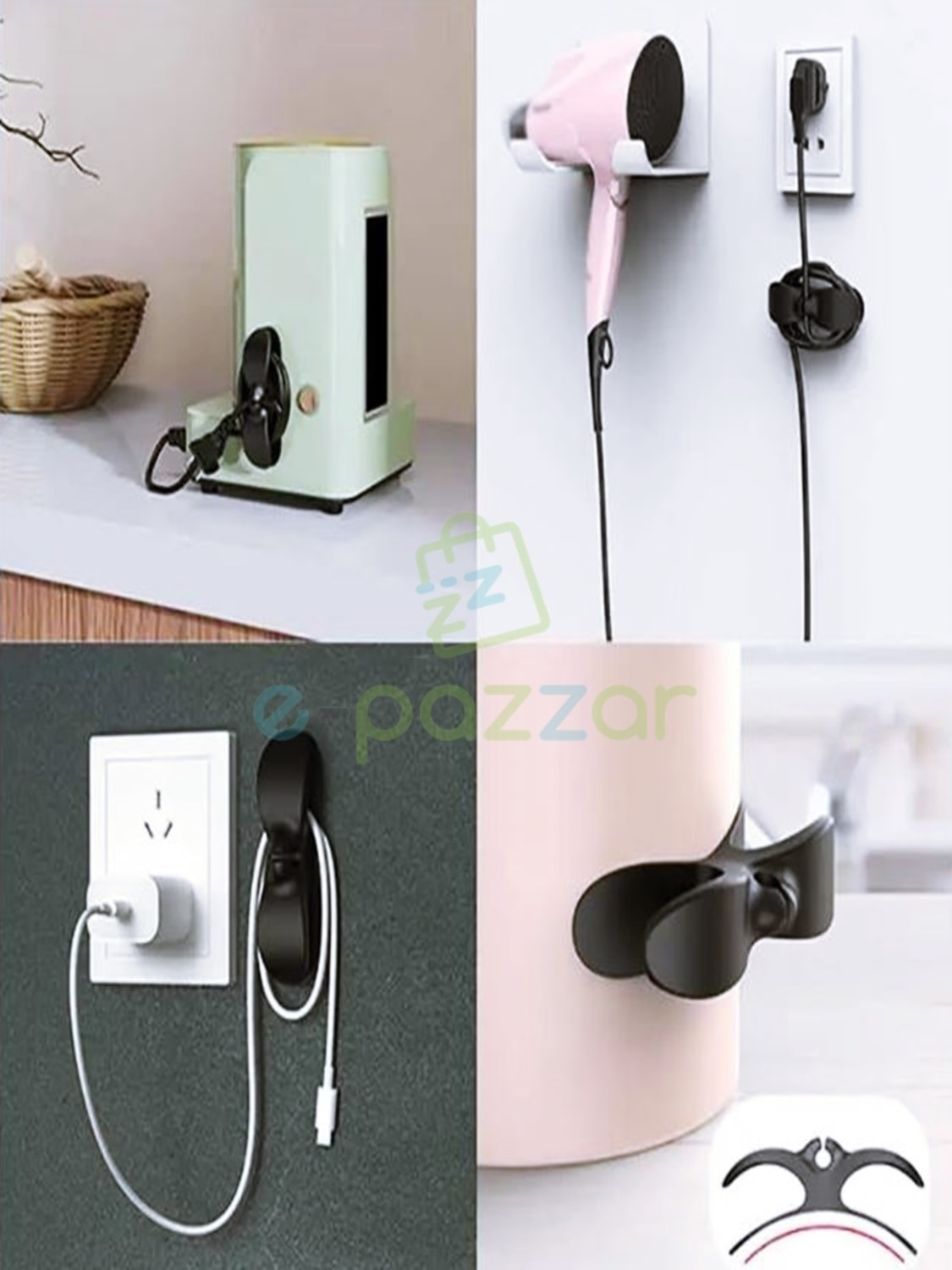 5 Adet Yapışkanlı Kablo Düzenleyici Airfriyer Mikser Fırın Kettle Şarj Pc Fiş Kablo Sarma Aparatı