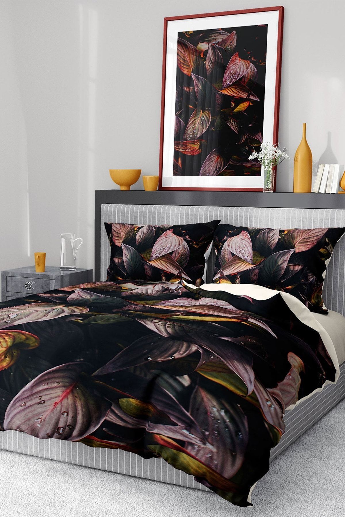 %100 Pamuk Saten Nevresim Takımı Lastikli Çarşaf Deluxe Çift Kişilik 3d Güz