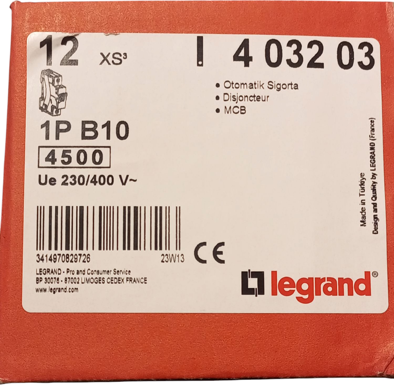 Monofoze 1X10 B Tipi Otomatik Sigorta 4.5ka 403203