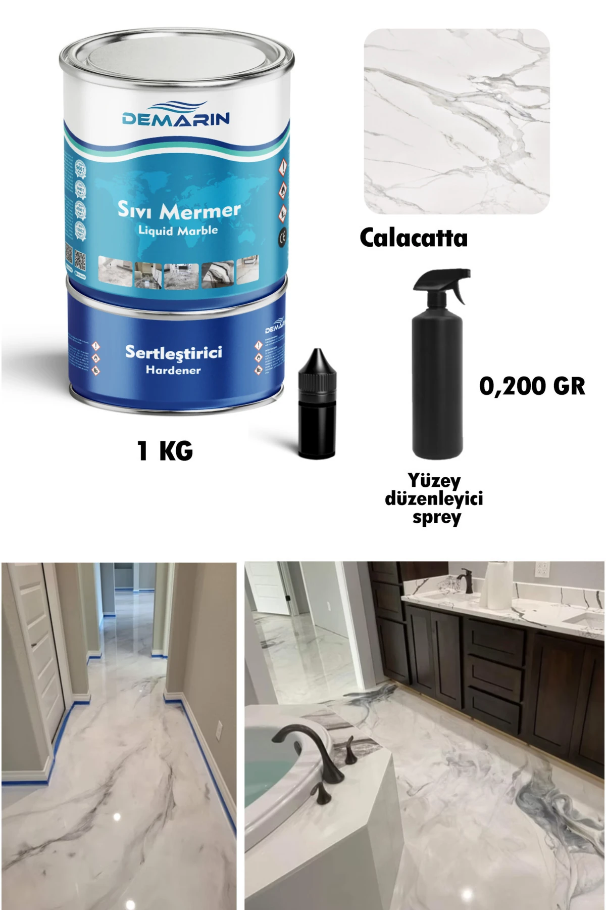 Çift Bileşenli Solventsiz Sıvı Mermer Liquid Marble (Tezgah, Zemin Boyası)