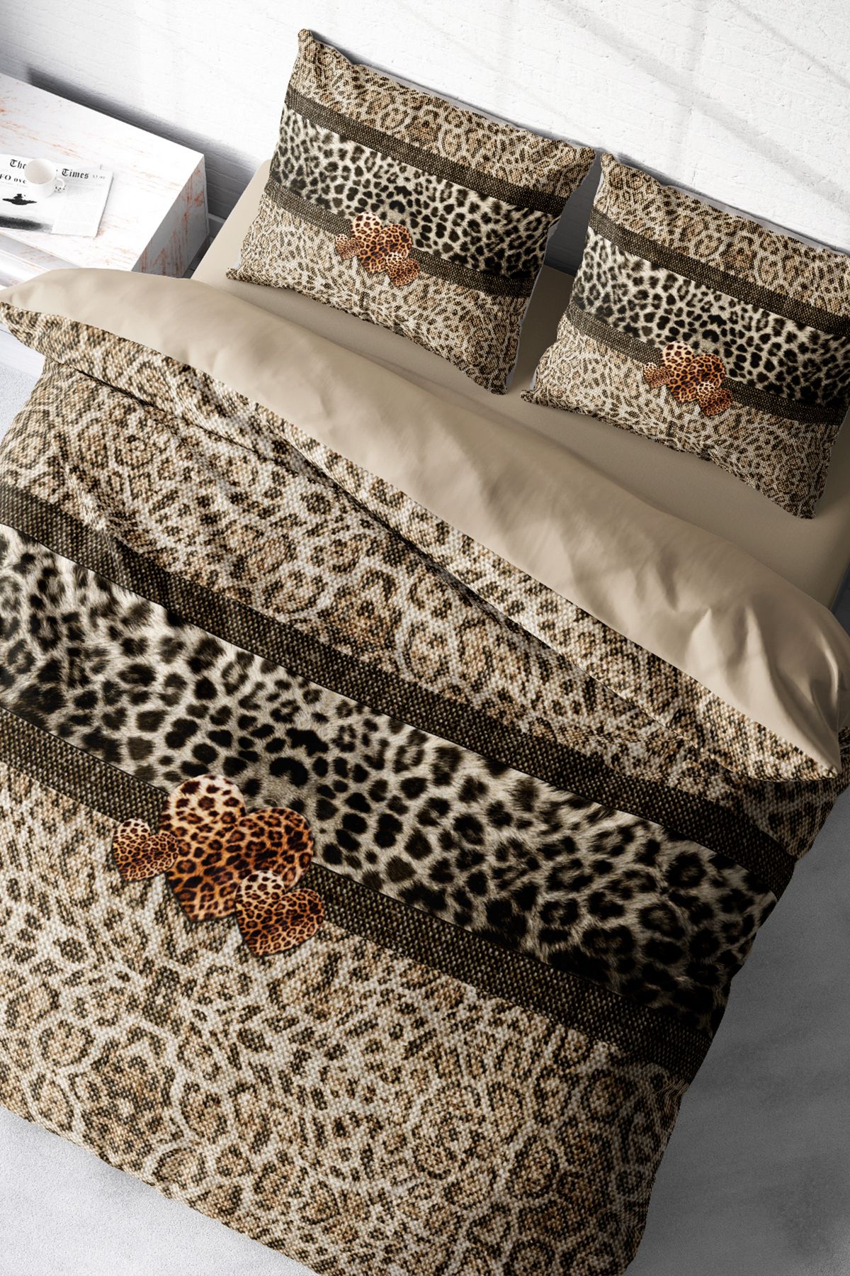 Kıng Sıze %100 Pamuk Saten Çift Kişilik Nevresim Takımı Leopard Fabric 220x240cm
