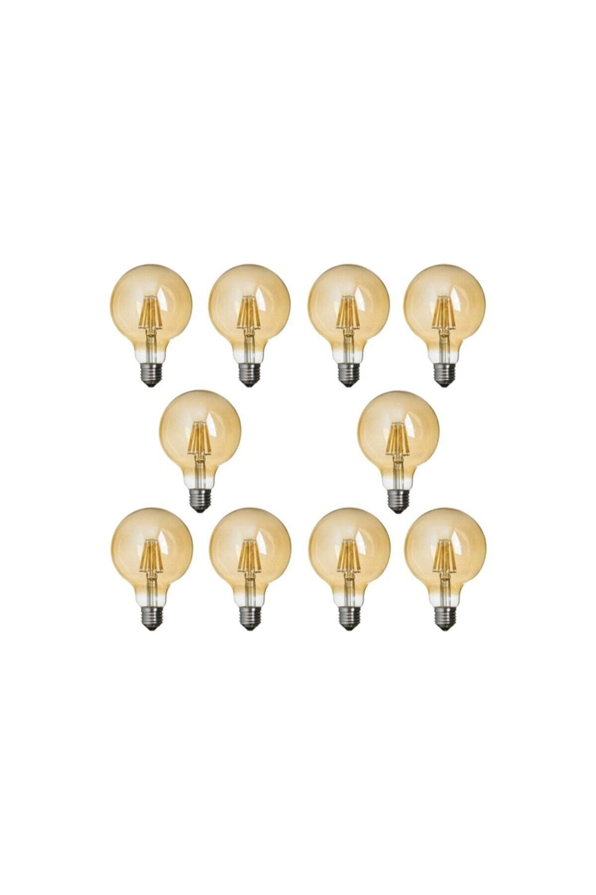 G95 Flamanlı Rustik 6w Led Ampul 10'lu Dekoratif Vintage Aydınlatma Amber Rengi