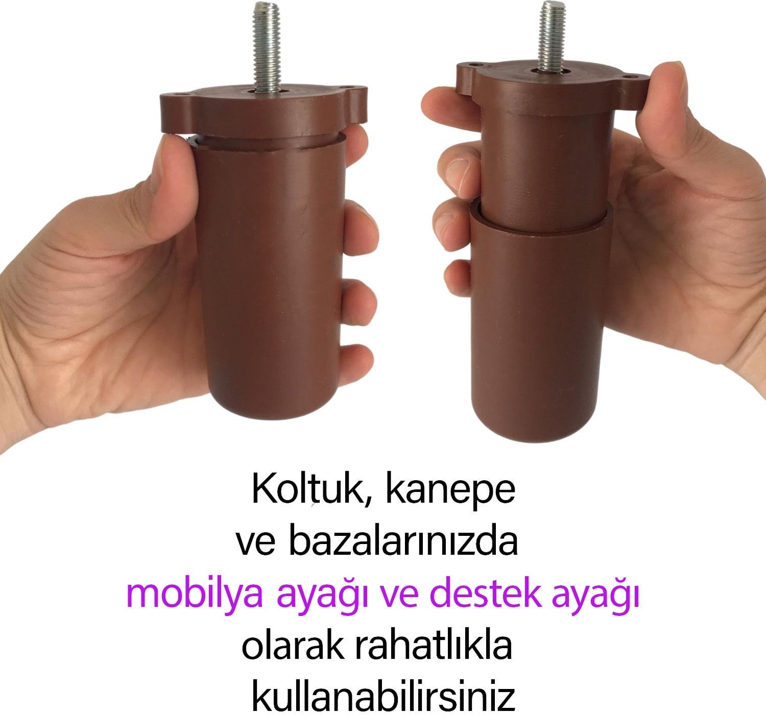 8 Adet Ayarlı Destek Ayağı 9.5 x 14.5 cm Kahverengi Gizli Ayak M8 Civatalı Incediş Mobilya Kanepe Baza Koltuk