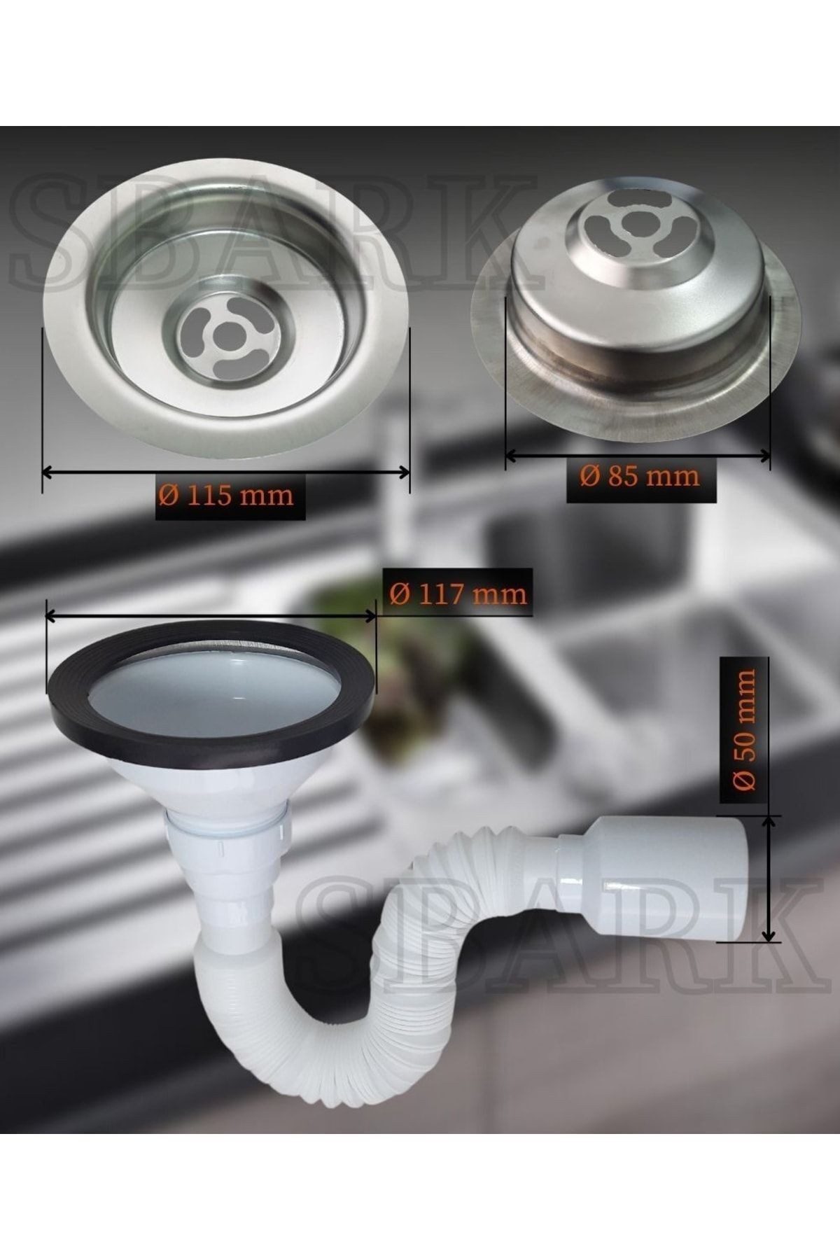 Körüklü Büyük Lavabo Evye Gider Sifonu Çöpmak Paslanmaz Geniş Ağızlı Stoplu Süzgeç