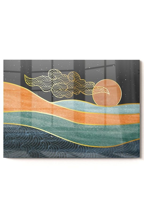 Güneş Ve Deniz Soyut Çalışma | Soyut Temalı Cam Tablo | 50x70 Cm