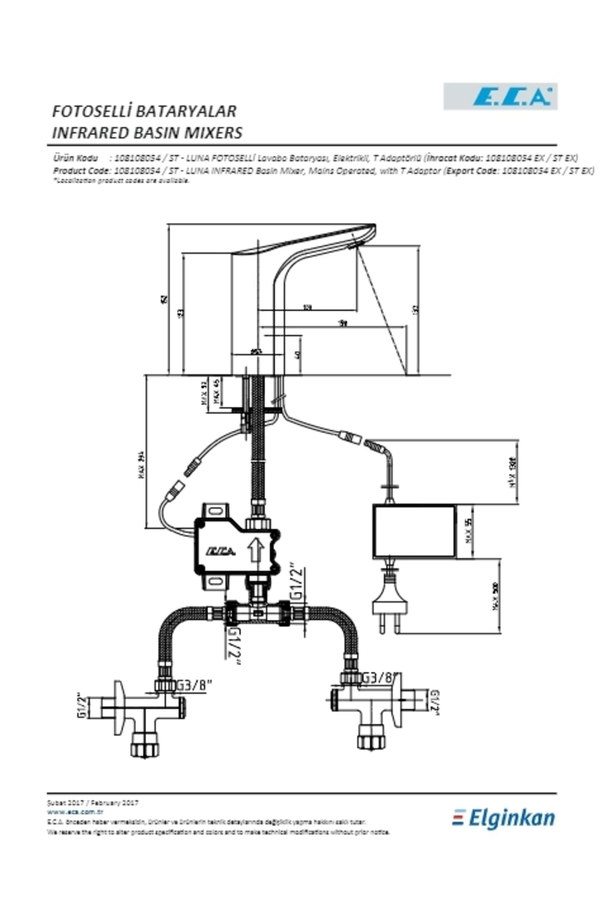 Luna Fotoselli Lavabo Batarya Elektrikli t Adaptor