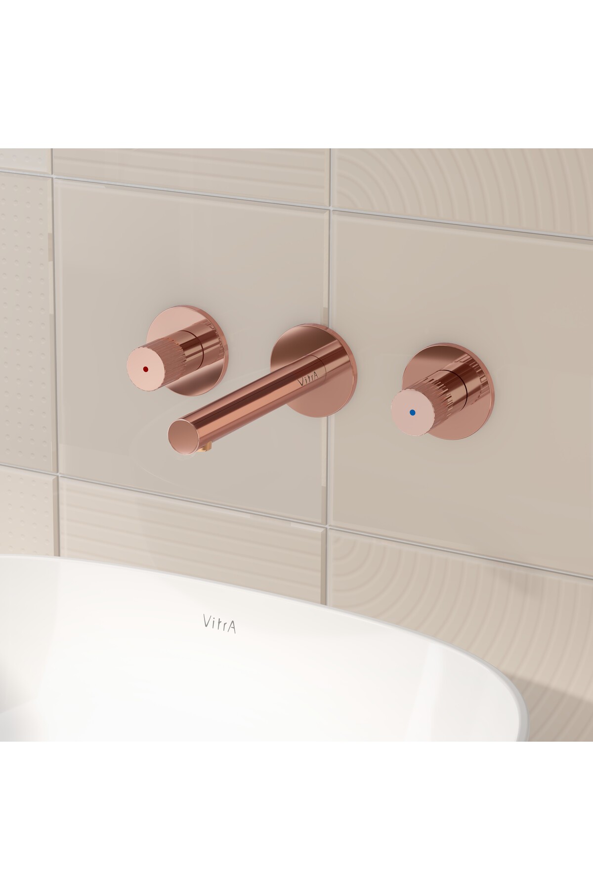 Origin A4258226 Ankastre Lavabo Bataryası, 3 Rozetli, Sıva Üstü, Bakır
