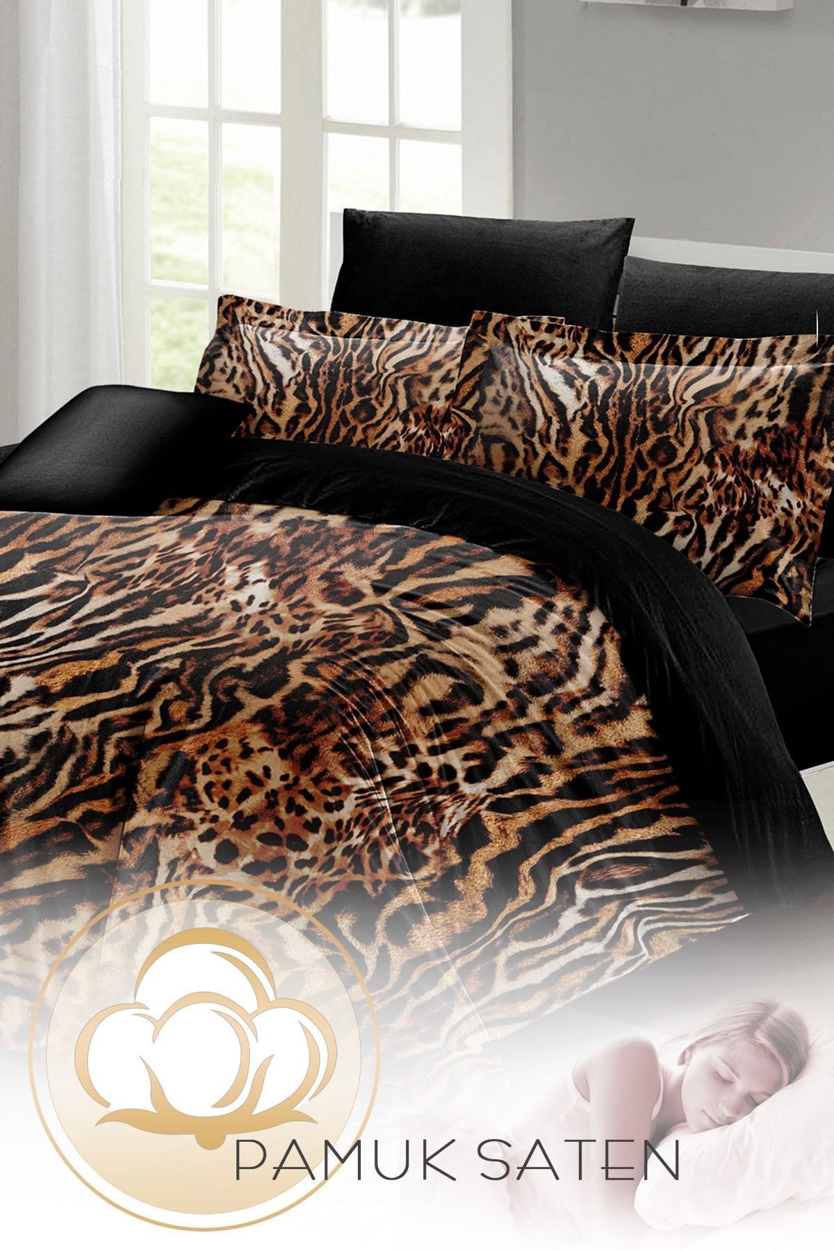 Zebra Brown Çift Kişilik Nevresim Takımı Özel Dokuma Pamuk Saten 3d Özel Tasarım