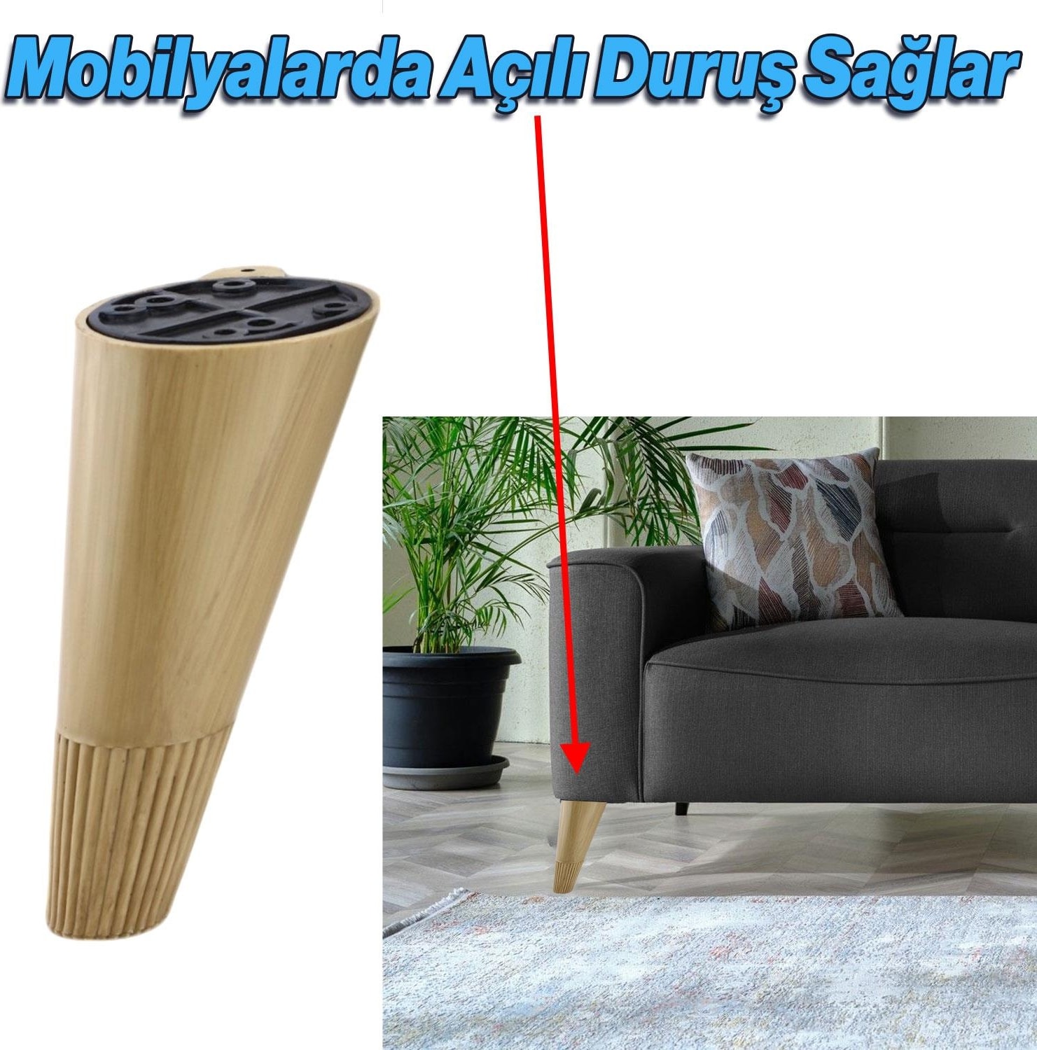 Açılı Konik 12 cm Açık Ceviz 4 Adet Ayak Mobilya Yükseltici Baza Ayağı Koltuk Kanepe Puf Ayakları