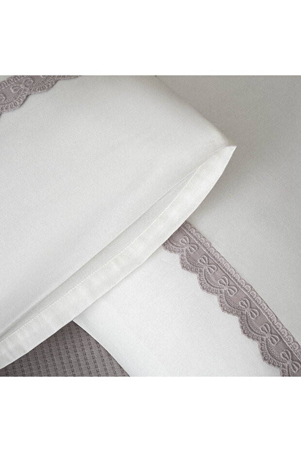Alessa Çift Kişilik Pike Takımı %100 Organik Pamuk Jakarlı Gri 220x240 Cm