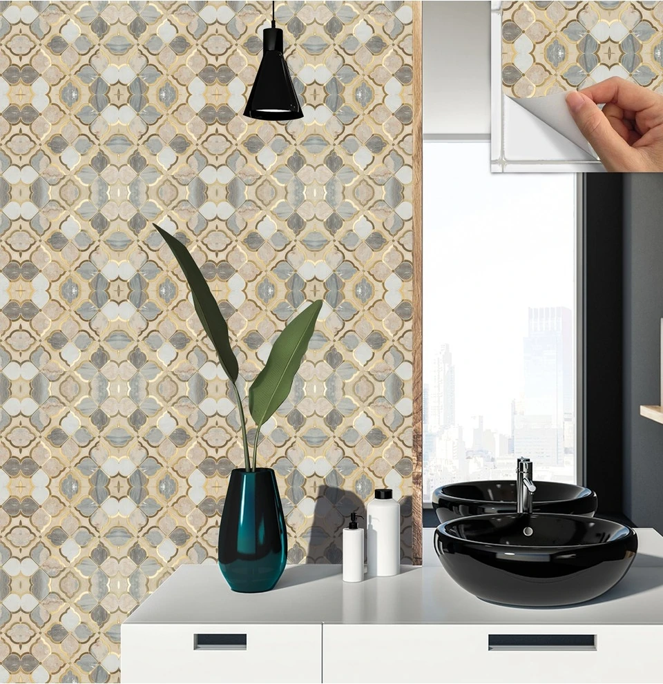 Kendinden Yapışkanlı Gold Çiçek Desenli Pvc Karo 30X30 cm (33 Adet) 3m2