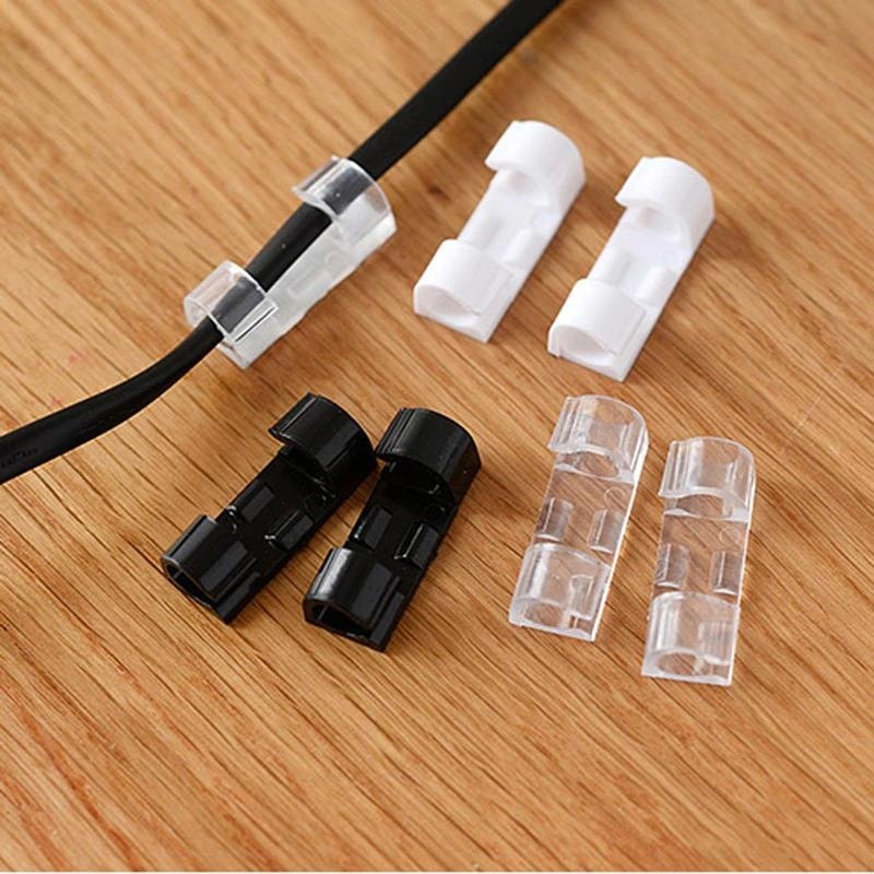 Yapışkanlı Mini 20LI Klips USB Pc Adaptör Kablo Tutucu Aparat Şeffaf
