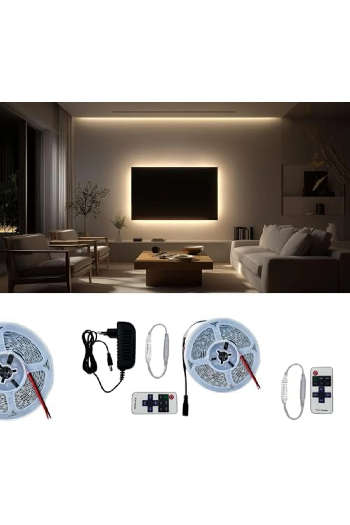 Metre Günışığı Şerit Led Kumandalı Dimmer Anahtar Tak Çalıştır Hazır Set Dahil, Açma-Kapama, Parlakl