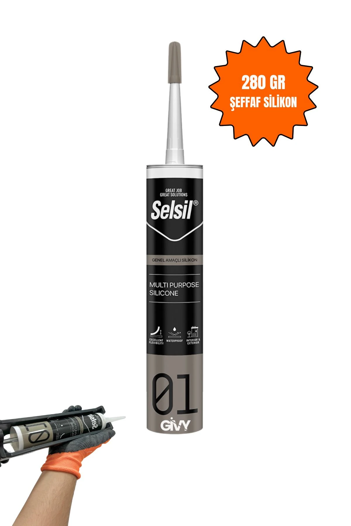 Genel Amaçlı Şeffaf Silikon 280gr | Suya Dayanıklı | Banyo – Mutfak – Cam – Seramik