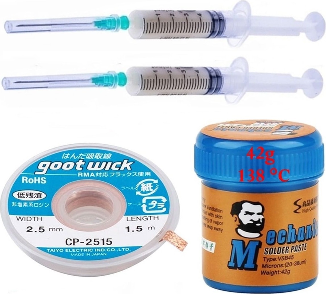 Mechanic Krem Lehim Sıvı Lehim Mechanic Solder Paste 42 Gr 138C Lehim Emme Temizleme Teli 2,5 mm