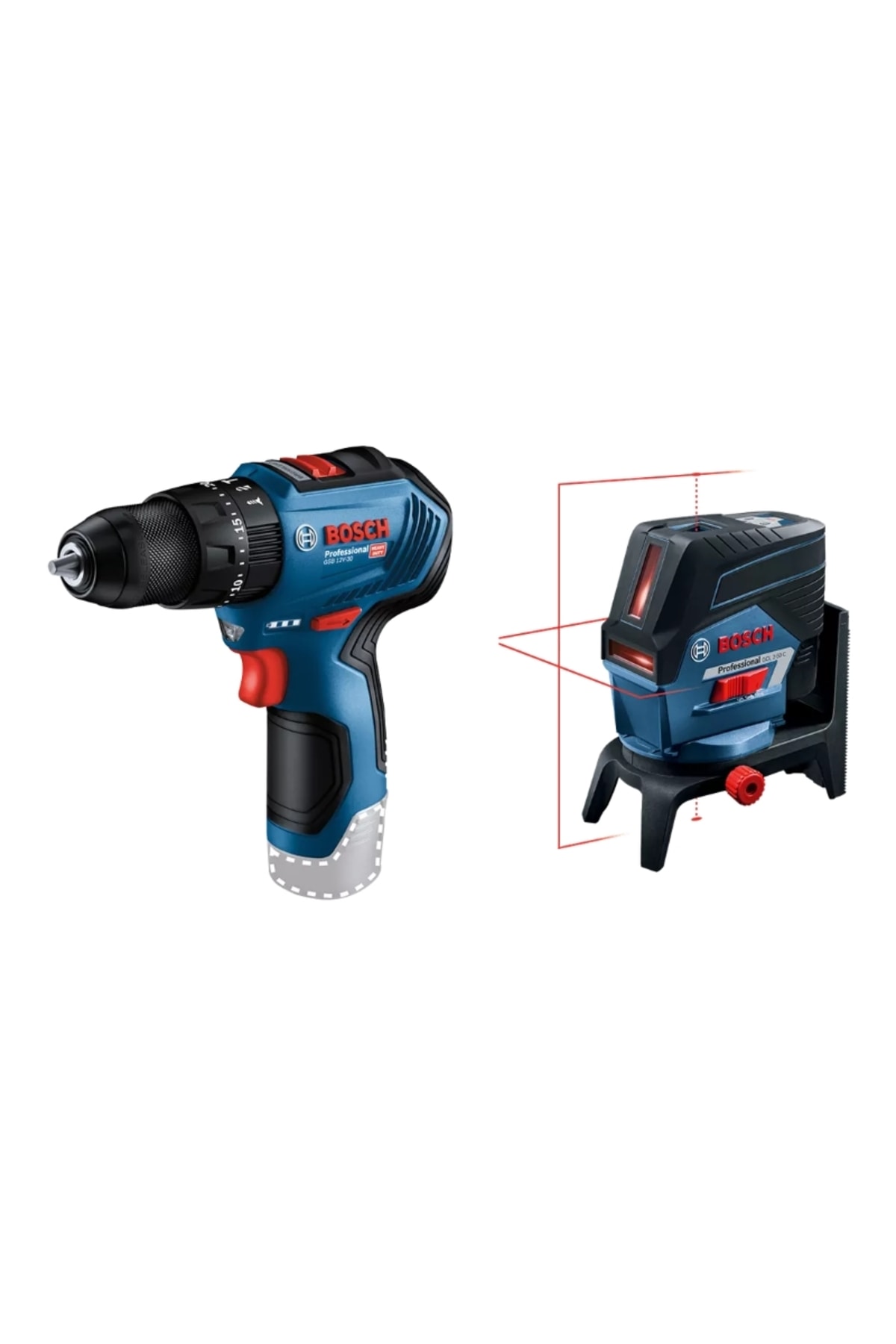 GSB 12V-30 Akülü Darbeli Delme/vidalama + GCL 2-50 C Kombi Lazer Seti