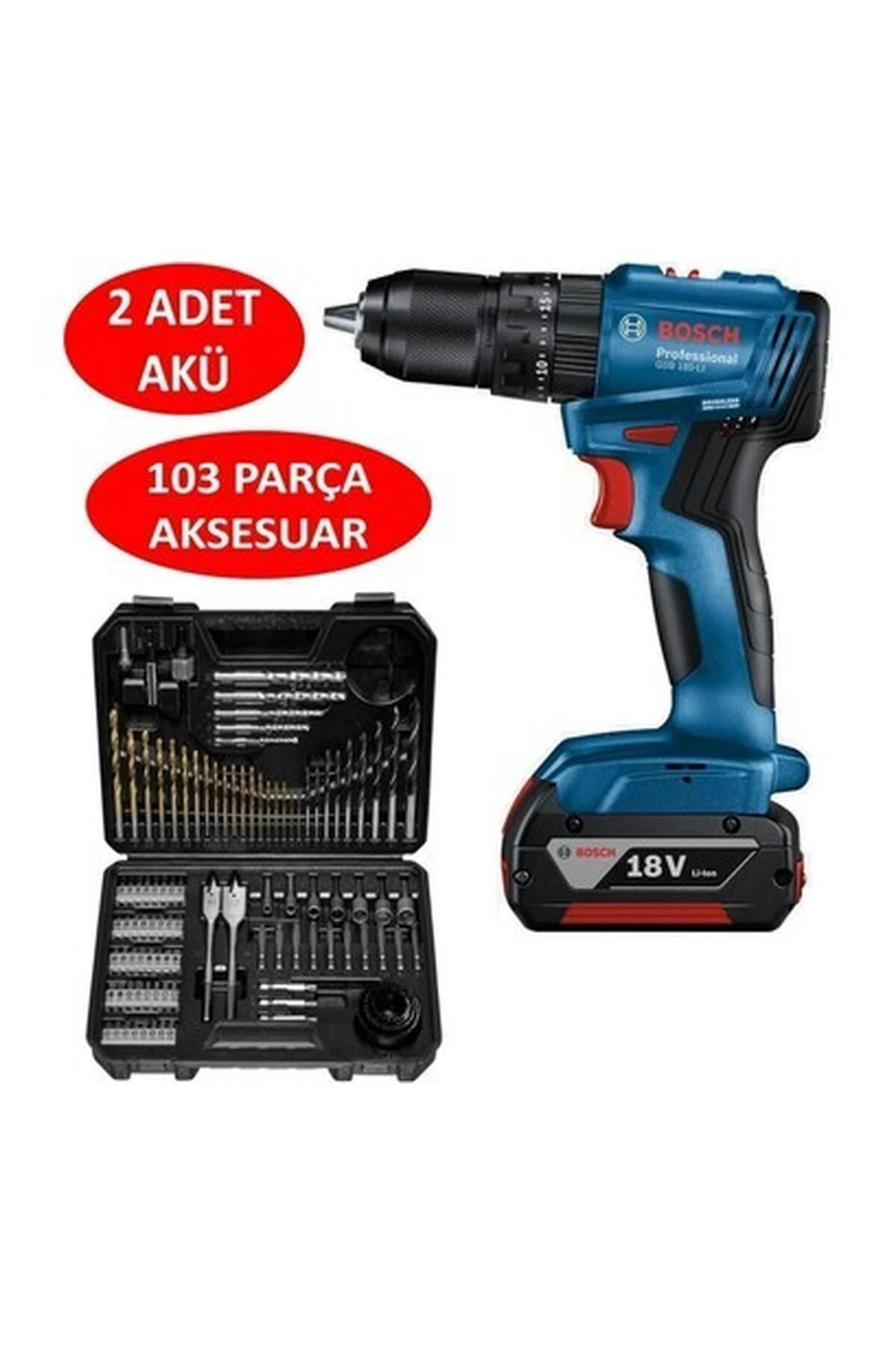 Professional Gsb 185-LI 2 x 2.0AH Çift Akülü Darbeli Matkap - 06019K3100 + V-Line Matkap