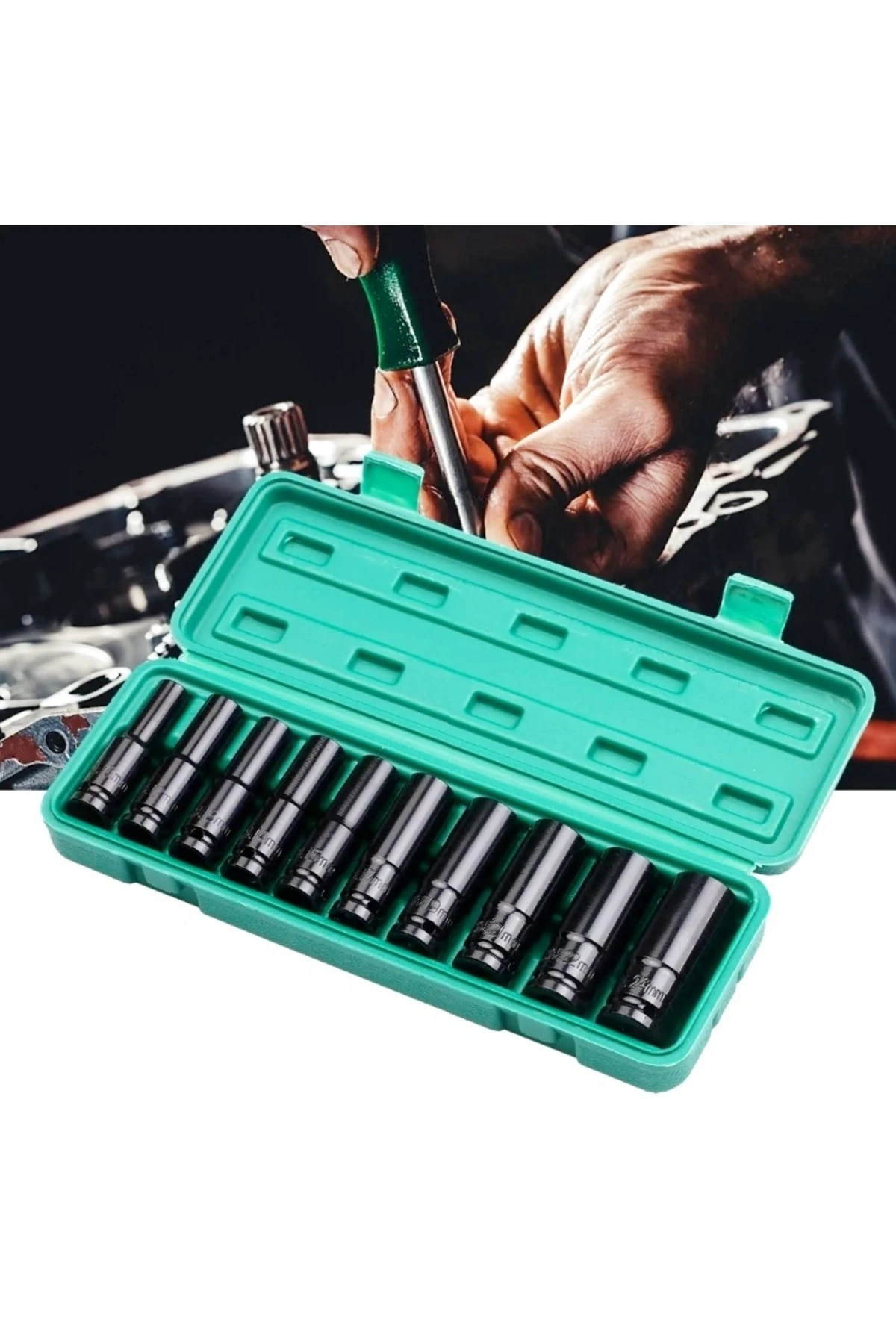 1/2'' Derin Siyah Lokma Seti 10 Parça 6 Köşeli