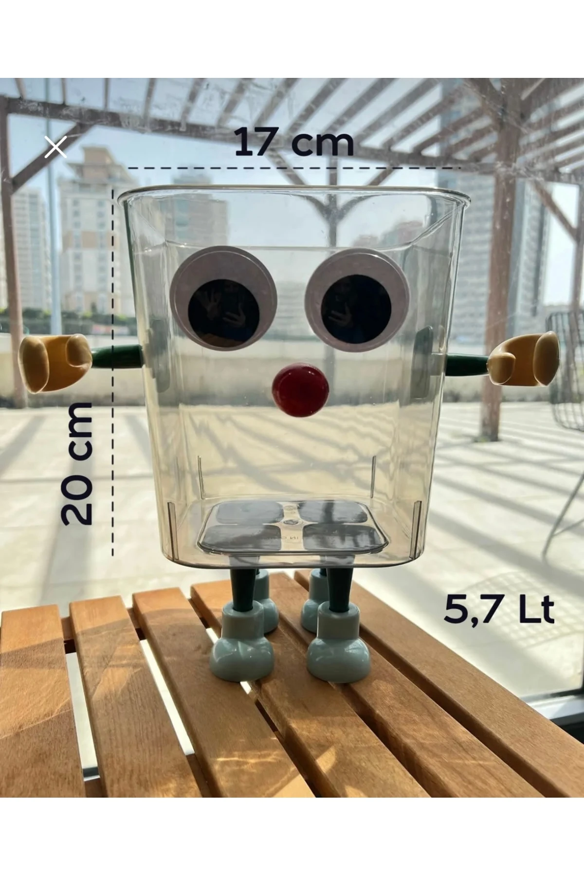 Oyuncak Kutusu Sepet Sevimli Robot Gülen Surat Çöp Kovası Stickerlı | Kapaksız 5,7 Litre Antrasit