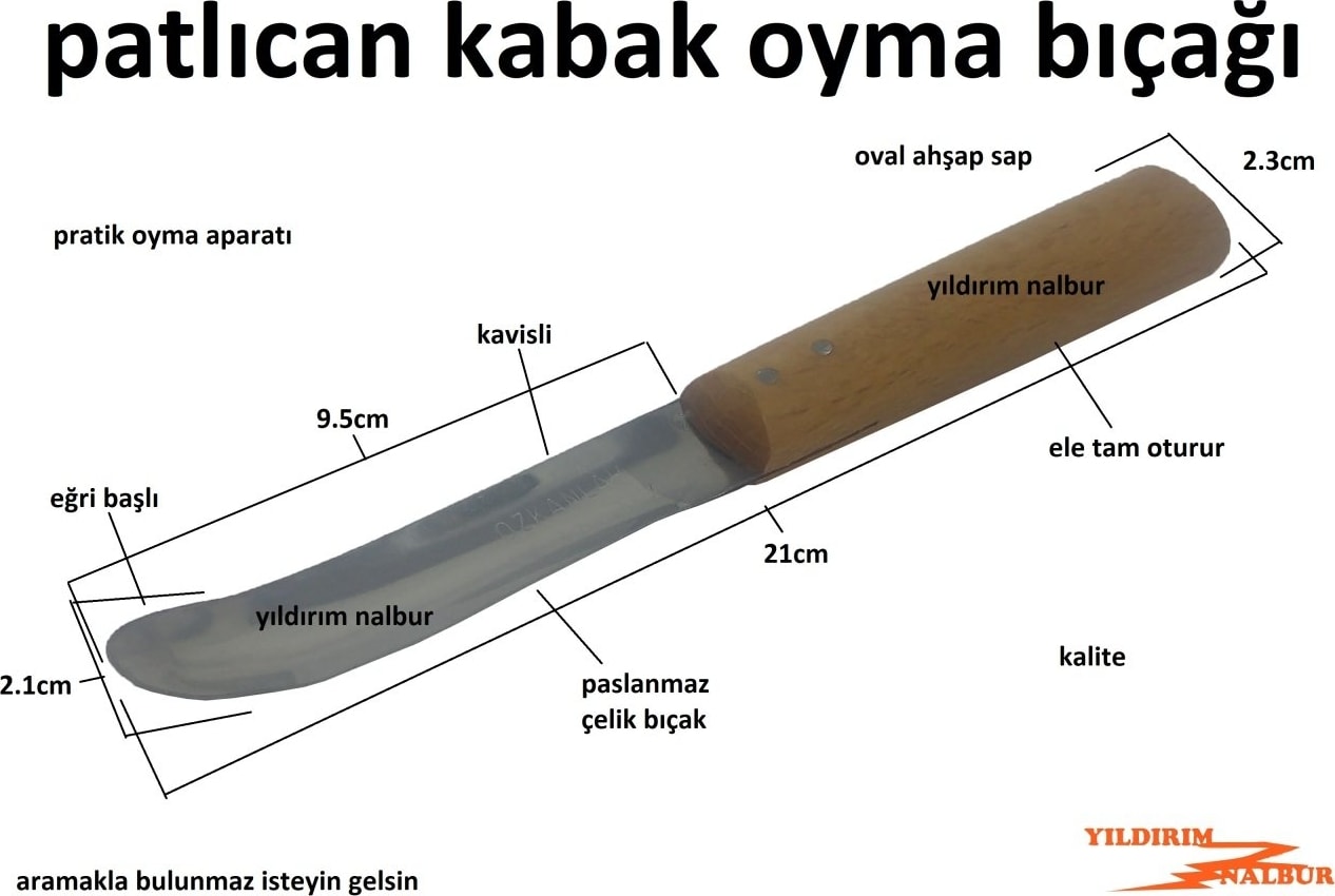 Patlıcan Oyma Bıçağı Kabak Oyma Aparatı Paslanmaz Ahşap Sap İç Boşaltma Bıçak